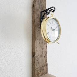 Driftwood Console With Golden Clock, Wall Console, Wrought Iron Hook, Clock - thumbnail 2