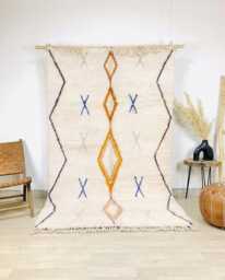 Minimalist Beni Ourain Rug - Cream Berber Wool Shag With Symbols Large Area For Bedroom Scandi Boho Decor - thumbnail 1