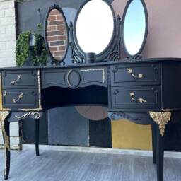 Bespoke French Style Vanity Black & Gold Ornate Dressing Table - thumbnail 4