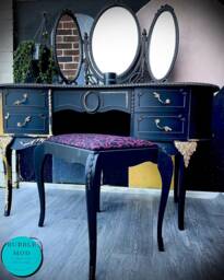 Bespoke French Style Vanity Black & Gold Ornate Dressing Table - thumbnail 1