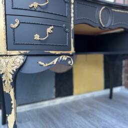 Bespoke French Style Vanity Black & Gold Ornate Dressing Table - thumbnail 2