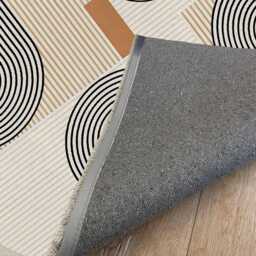 Abstract Geometric Area Rug Washable Black Beige Striped Carpet - thumbnail 2