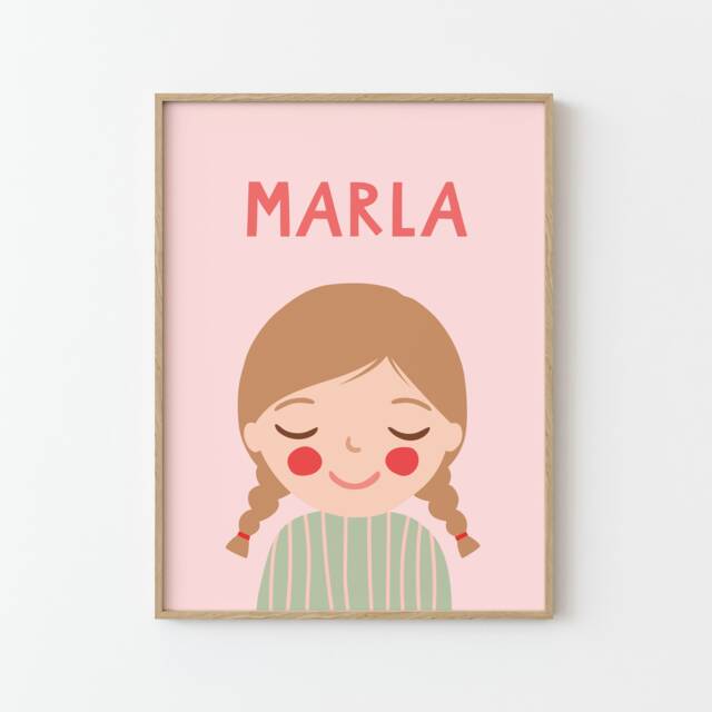 Personalized Girl Portrait Dark Blonde Hair With Name - Custom Nursery Wall Art - image 1