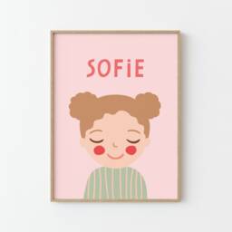 Personalized Girl Portrait Dark Blonde Hair With Name - Custom Nursery Wall Art - thumbnail 3