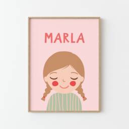Personalized Girl Portrait Dark Blonde Hair With Name - Custom Nursery Wall Art - thumbnail 1