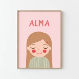 Personalized Girl Portrait Dark Blonde Hair With Name - Custom Nursery Wall Art - thumbnail 2