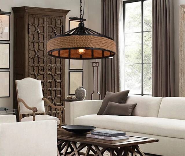 Handmade Hemp Rope Industrial Style Pendant Light - image 1