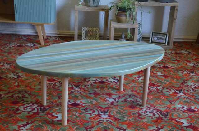Scandi Oval Coffee Table Hand Painted Sandy Cove Colours 120 cm X 76 + 16 - image 1