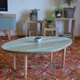 Scandi Oval Coffee Table Hand Painted Sandy Cove Colours 120 cm X 76 + 16 - thumbnail 2