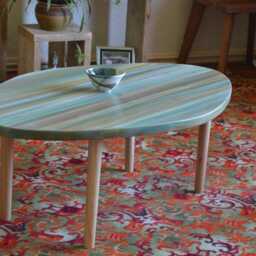 Scandi Oval Coffee Table Hand Painted Sandy Cove Colours 120 cm X 76 + 16 - thumbnail 4