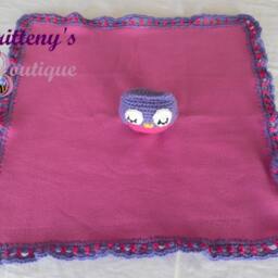 Baby Lovey Crochet Plush Purple Owl Fleece Security Blanket Snuggle Shower Gift - thumbnail 2