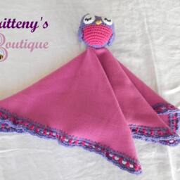 Baby Lovey Crochet Plush Purple Owl Fleece Security Blanket Snuggle Shower Gift - thumbnail 3