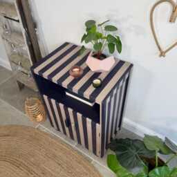 Rustic Purple Striped Vintage Cupboard/Side Table - thumbnail 4