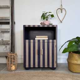 Rustic Purple Striped Vintage Cupboard/Side Table - thumbnail 3