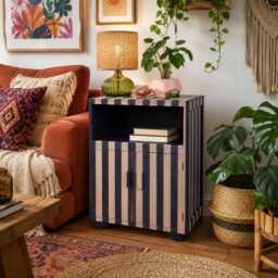Rustic Purple Striped Vintage Cupboard/Side Table