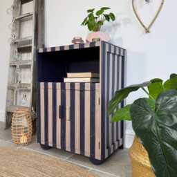 Rustic Purple Striped Vintage Cupboard/Side Table - thumbnail 2
