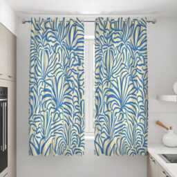 Blue Tropical Leaf Curtains, Coastal Botanical Print Drapes, Modern Beach House Window Panels - thumbnail 3