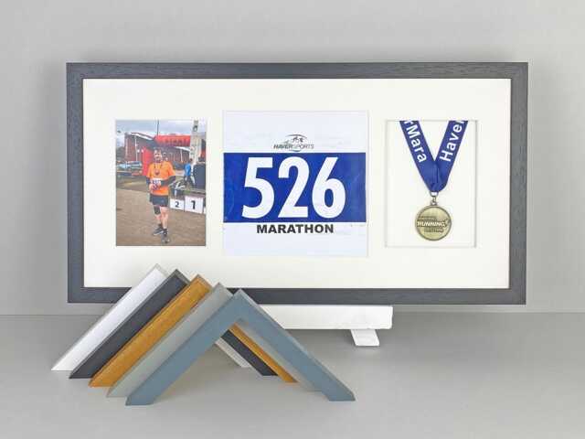 Medal Display Frame With Apertures For Bib & Photo. 30x60cm.handmade.for Runners, Swimmers, Cyclists, Athletes - Marathon - image 1