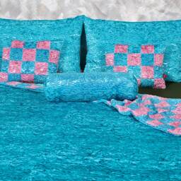 Luxury Aquamarine Faux Fur Bed Set - Handmade Tissavel Eco - thumbnail 2
