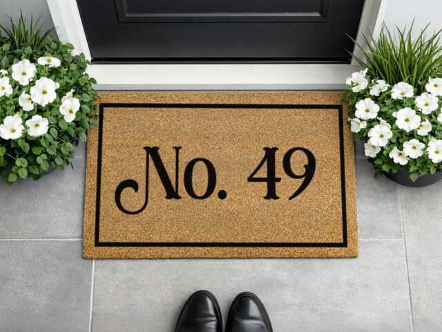 Welcome To Number 49 Mat - Custom Address Serif Lettering Outdoor Rug - image 1