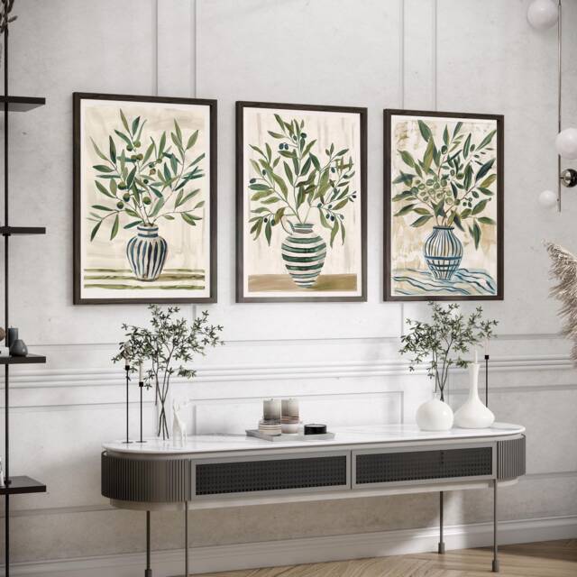 Olive Tree Botanical Print Set Of 3, Eucalyptus Wall Art, Botanical Prints, Bedroom Art, Flower Art 3 Prints, Home Decor, Greenery - image 1