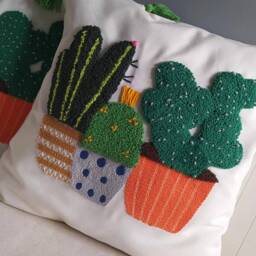 Punch Needle Cactus Pillow Cover Embroidered Floral Linen, 18x18 - thumbnail 2