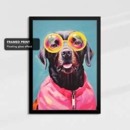 Fun Labrador Wearing Yellow Glasses Painting Framed Poster Print & Canvas Wall Decor Art Bedroom Home Interior Funny Dog Lover Gift - thumbnail 2