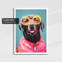 Fun Labrador Wearing Yellow Glasses Painting Framed Poster Print & Canvas Wall Decor Art Bedroom Home Interior Funny Dog Lover Gift - thumbnail 3