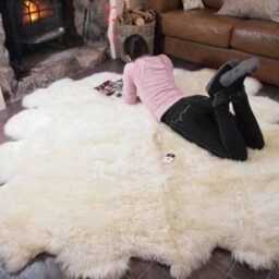 Genuine Natural Creamy White Sheepskin Rug, Pelt, Giant Throw Octo Deca - thumbnail 4