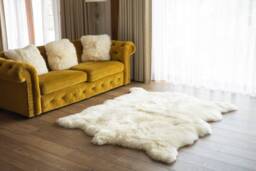 Genuine Natural Creamy White Sheepskin Rug, Pelt, Giant Throw Octo Deca - thumbnail 1