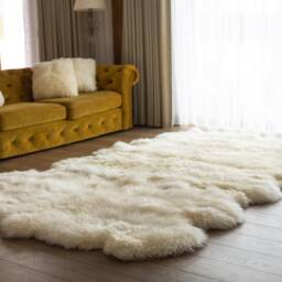 Genuine Natural Creamy White Sheepskin Rug, Pelt, Giant Throw Octo Deca - thumbnail 2