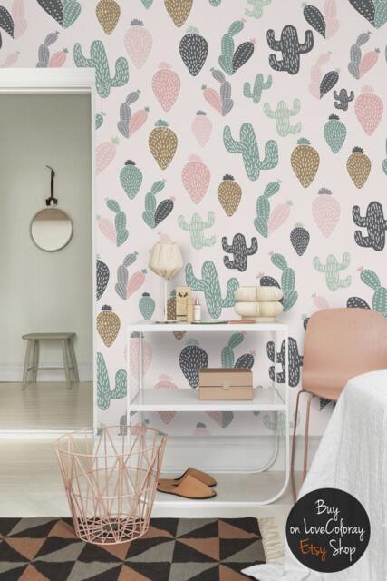Pastel Cactus Wallpaper, Peel & Stick Removable Wall Decal, Wall Decor, Mural Self Adhesive Murals #5 - image 1