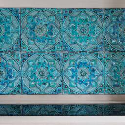 3 Wall Hangings Made From Ceramic, Outdoor Art, Garden Decor, Bathroom Kitchen Backsplash Tile, Mix Tiles 30cm Turquoise - thumbnail 4