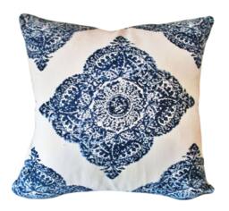 John Robshaw Blue Medallion Pillow Cover Indigo Wood Block Print - thumbnail 1