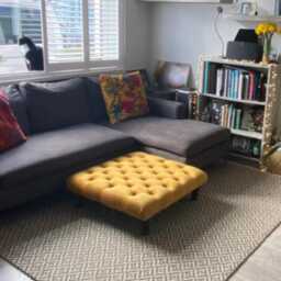 Handmade Chesterfield Plush Velvet Footstool - Ottoman Coffee Table, Black Wooden Legs - thumbnail 3