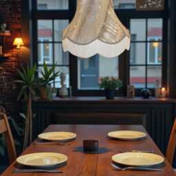 Moroccan Silver Grey Fabric Lampshade With Cream Fringe Handmade For Ceiling Pendants Shades, Table & Floor Standard Lamp Shades - thumbnail 3