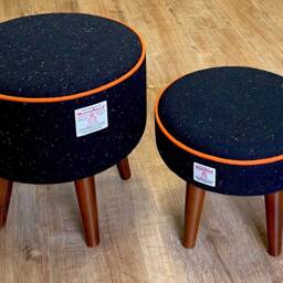 Black Speckled Harris Tweed Footstool Vintage Retro Style - thumbnail 4