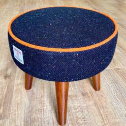 Black Speckled Harris Tweed Footstool Vintage Retro Style - thumbnail 2