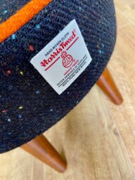 Black Speckled Harris Tweed Footstool Vintage Retro Style