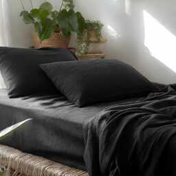 Black Linen Sheet Set 1 Flat & Fitted 2 Pillowcases Stonewashed 100% Flax Linen Set - thumbnail 3