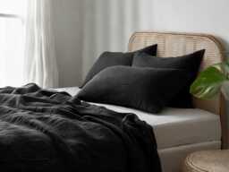 Black Linen Sheet Set 1 Flat & Fitted 2 Pillowcases Stonewashed 100% Flax Linen Set