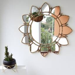Peruvian Gold Mandala Sun Mirror 60 cm Handmade Wall Decor - Carved Wood Round Boho Statement For Living Room Bedroom Bathroom - thumbnail 2