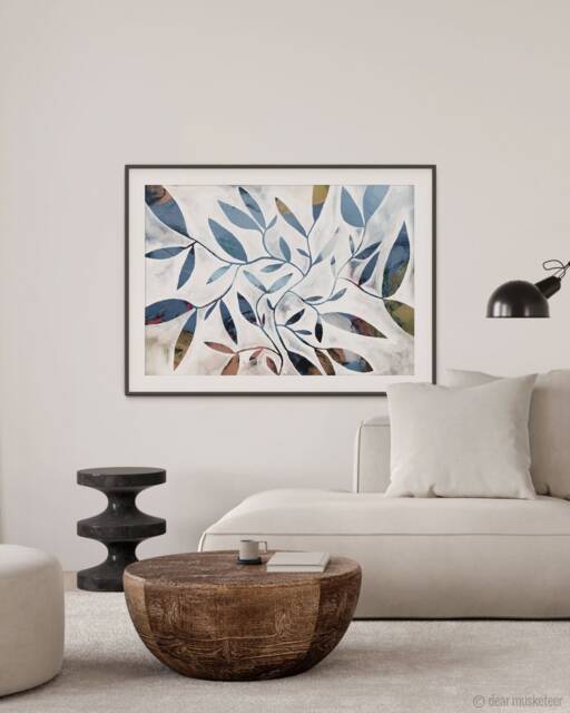 Watercolour Leaves Blue Art Print, Leaf Art, Plant Australian Botanical, Marine, Sea, Giclee - image 1
