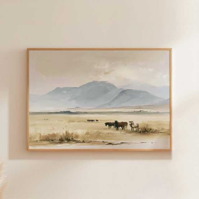Horse Pasture Poster, Mountain Landscape Print, Country Wall Art, Paper - image 1