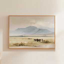 Horse Pasture Poster, Mountain Landscape Print, Country Wall Art, Paper - thumbnail 1