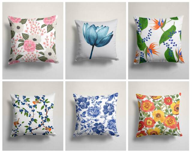 Blue Pink Green Flower Pillow Top/Modern Cushion Case/Housewarming Gift Cover/Bedding Home Decoration/Beach Decor Accessory - image 1