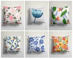 Blue Pink Green Flower Pillow Top/Modern Cushion Case/Housewarming Gift Cover/Bedding Home Decoration/Beach Decor Accessory - thumbnail 1