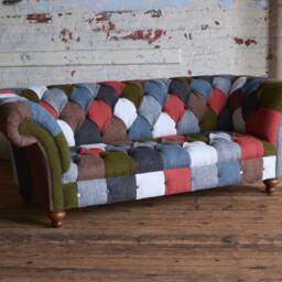 3 Seater Multi Coloured Boucl?? Fabric Chesterfield Sofa, Unique British Handmade - thumbnail 2