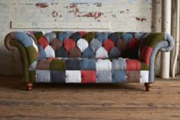 3 Seater Multi Coloured Boucl?? Fabric Chesterfield Sofa, Unique British Handmade