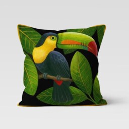 Jungle Tropical Cushion Cover, Tiger Pillow Case, Toucan&parrot Wild Life Living Room Decor, Elephant Animal Pattern - thumbnail 2